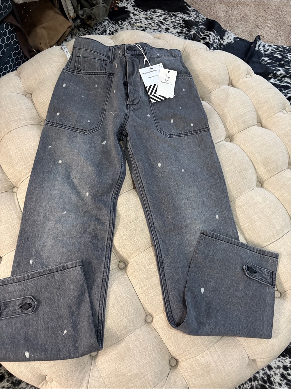 Sandrine Rose Free People Gray Paint-Splatter Boyfriend Jeans